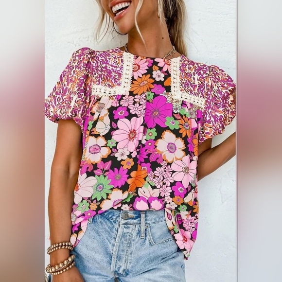 Bohemian Ruffle Flutter Sleeve Top - Picture 1 of 3